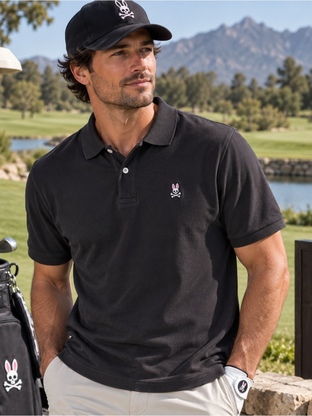 Psycho Bunny Men’s Black Polo Shirt – XXXL / Size 9 –Pima Cotton Golf Polo